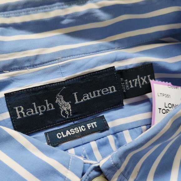 Ralph Lauren Polo Men's Long Sleeve Button-Down Striped Shirt Size XL Pink Logo - Picture 3 of 5